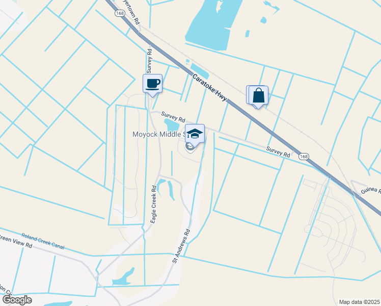 map of restaurants, bars, coffee shops, grocery stores, and more near 216 Survey Road in Moyock