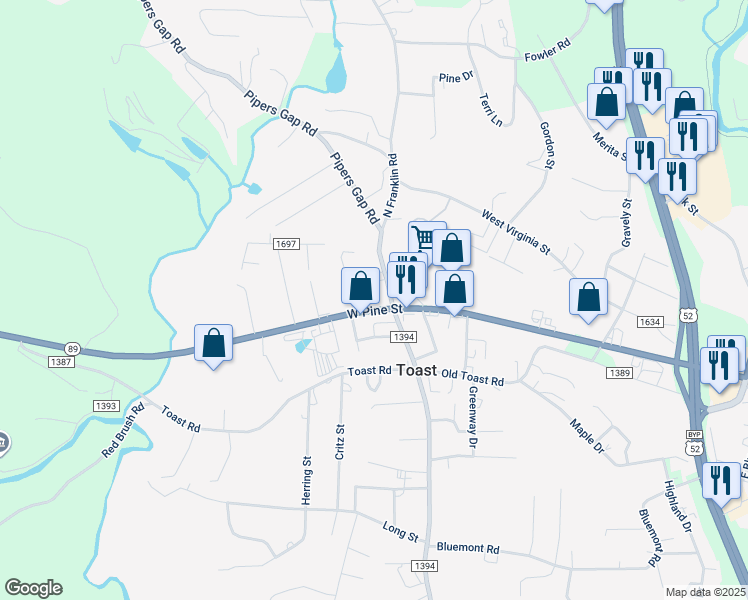 map of restaurants, bars, coffee shops, grocery stores, and more near in Toast