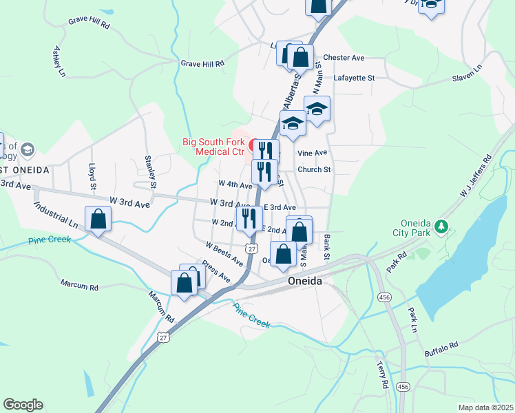 map of restaurants, bars, coffee shops, grocery stores, and more near 184 Alberta Street in Oneida