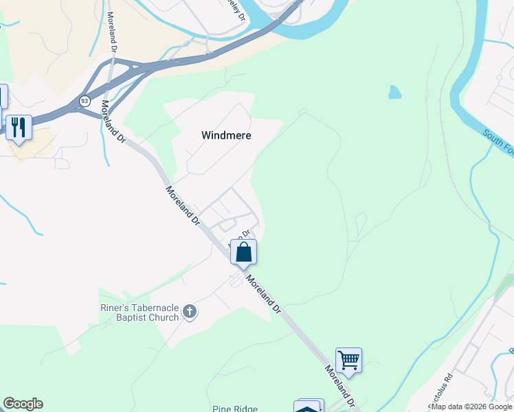 map of restaurants, bars, coffee shops, grocery stores, and more near 196 Anco Drive in Kingsport