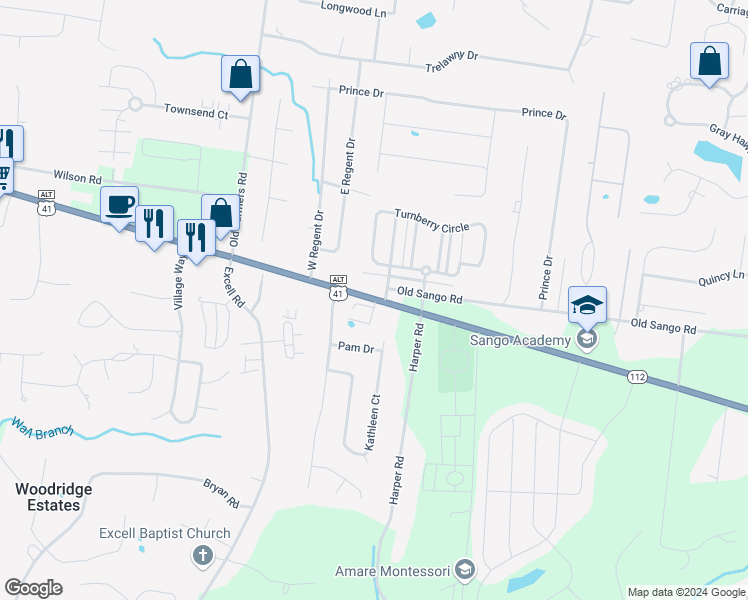 map of restaurants, bars, coffee shops, grocery stores, and more near 175 Whitman Alley in Clarksville