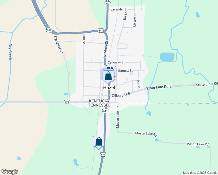 map of restaurants, bars, coffee shops, grocery stores, and more near Center Street in Hazel