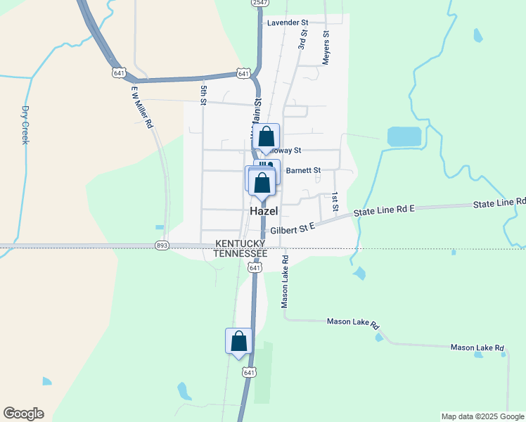 map of restaurants, bars, coffee shops, grocery stores, and more near Center Street in Hazel