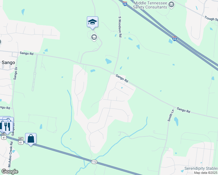 map of restaurants, bars, coffee shops, grocery stores, and more near 1175 Ewing Way in Clarksville
