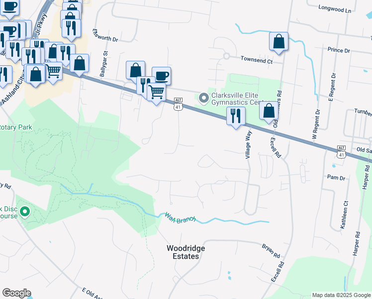 map of restaurants, bars, coffee shops, grocery stores, and more near 2602 Delano Drive in Clarksville