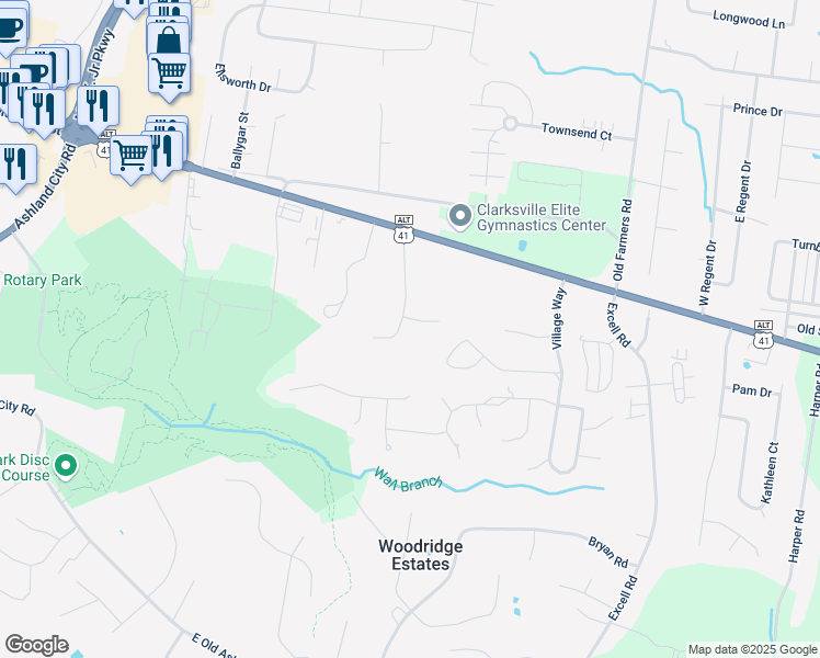 map of restaurants, bars, coffee shops, grocery stores, and more near 2602 Delano Drive in Clarksville
