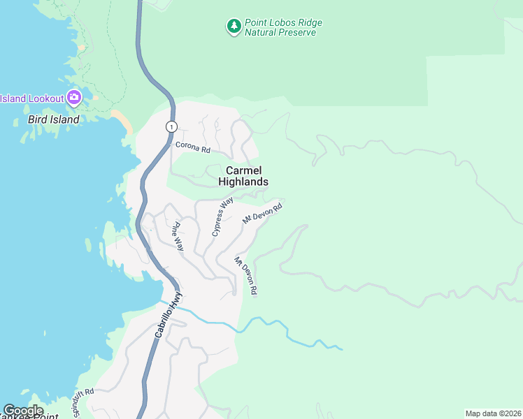 map of restaurants, bars, coffee shops, grocery stores, and more near 73 Mount Devon Road in Carmel-by-the-Sea