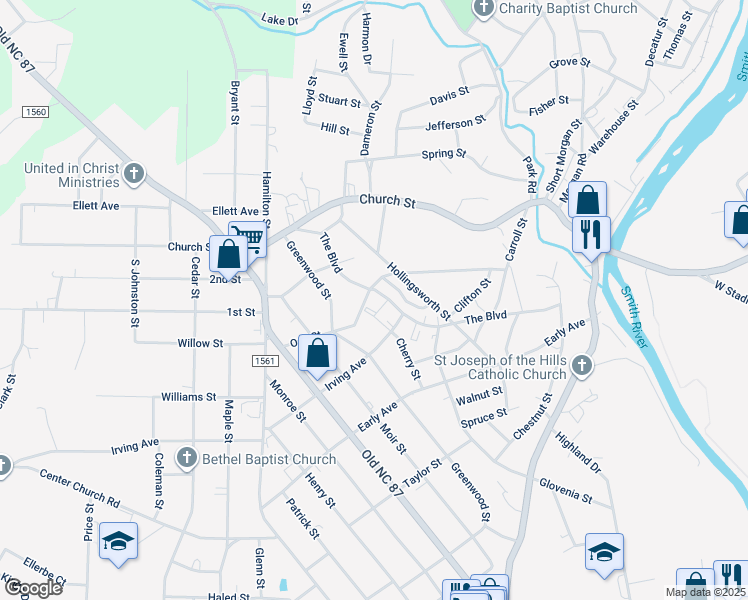 map of restaurants, bars, coffee shops, grocery stores, and more near 139 Boulevard Street in Eden