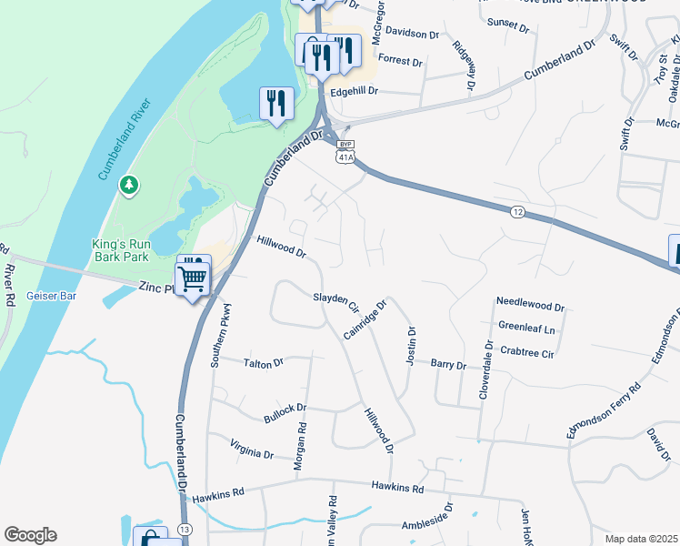 map of restaurants, bars, coffee shops, grocery stores, and more near 1141 Plymouth Road in Clarksville