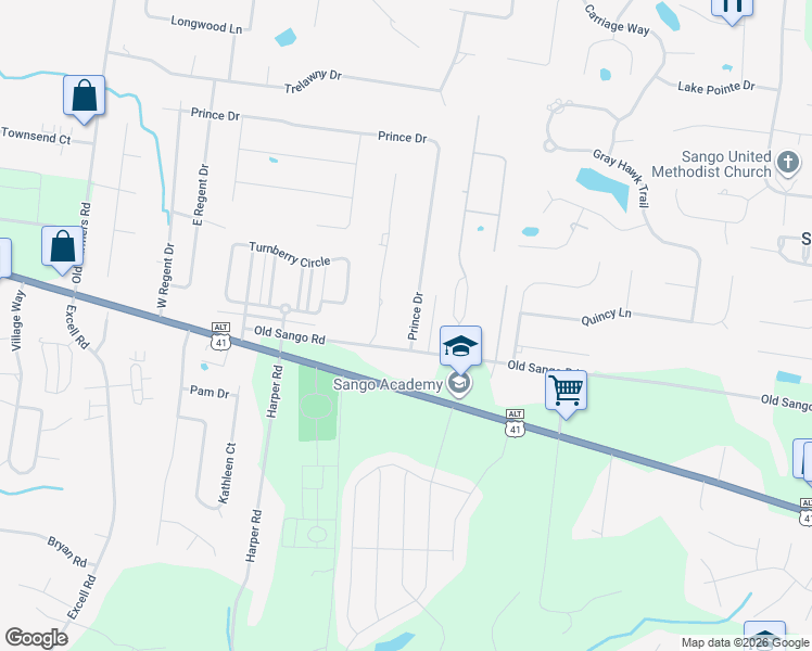 map of restaurants, bars, coffee shops, grocery stores, and more near 3006 Prince Drive in Clarksville