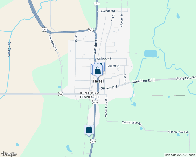 map of restaurants, bars, coffee shops, grocery stores, and more near Main Street in Hazel