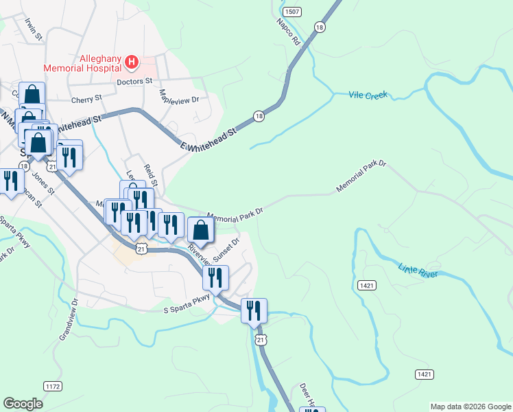 map of restaurants, bars, coffee shops, grocery stores, and more near 11 Little River Drive in Sparta