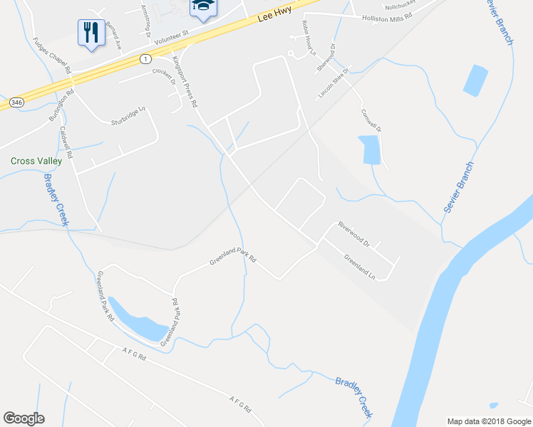 map of restaurants, bars, coffee shops, grocery stores, and more near 308 Kingsport Press Road in Church Hill
