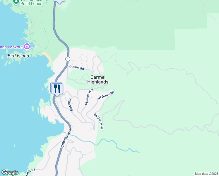 map of restaurants, bars, coffee shops, grocery stores, and more near 100 Cypress Way in Carmel-by-the-Sea