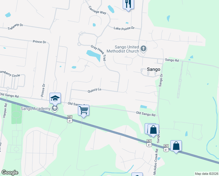 map of restaurants, bars, coffee shops, grocery stores, and more near 3222 Quincy Lane in Clarksville