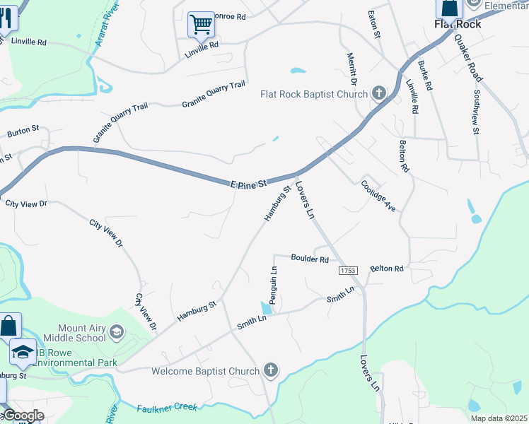 map of restaurants, bars, coffee shops, grocery stores, and more near 780 Hamburg Street in Mount Airy