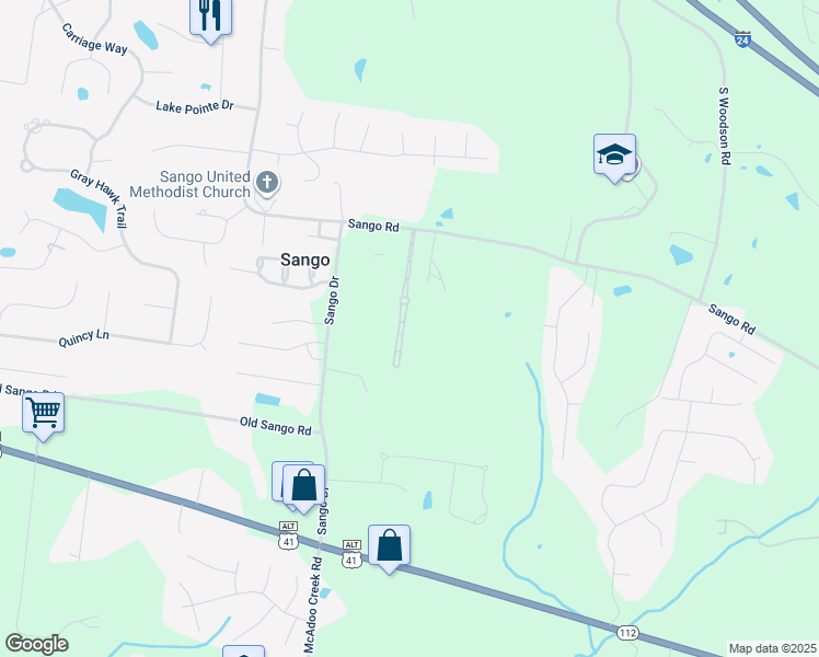 map of restaurants, bars, coffee shops, grocery stores, and more near 166 Sango Drive in Clarksville