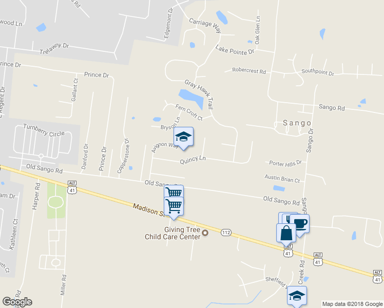 map of restaurants, bars, coffee shops, grocery stores, and more near 3187 Quincy Lane in Clarksville