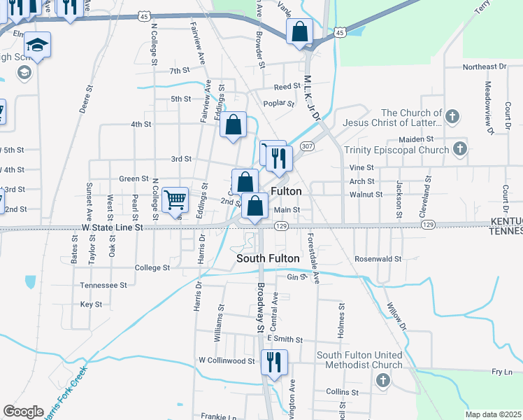 map of restaurants, bars, coffee shops, grocery stores, and more near 410 Lake Street in Fulton