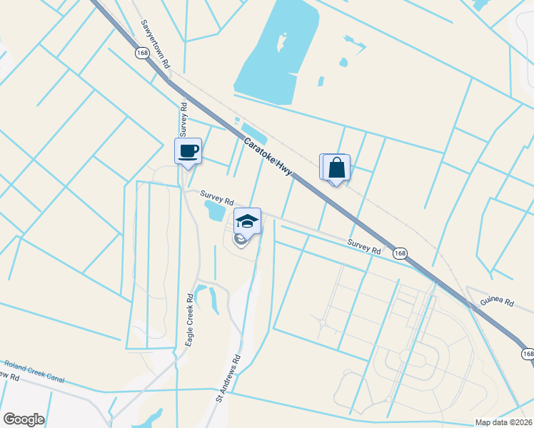 map of restaurants, bars, coffee shops, grocery stores, and more near Survey Road in Moyock