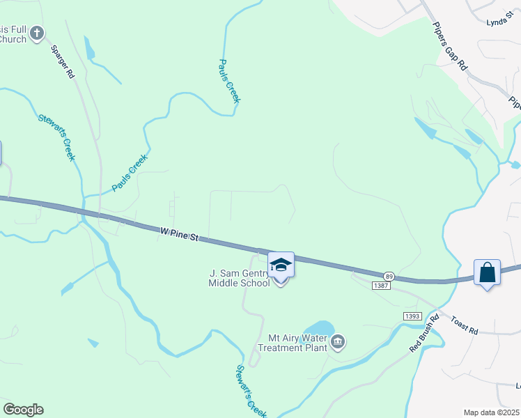 map of restaurants, bars, coffee shops, grocery stores, and more near 284 Cedar Knoll Drive in Mount Airy