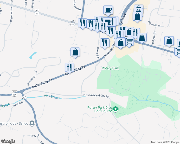 map of restaurants, bars, coffee shops, grocery stores, and more near 256 Denny Road in Clarksville