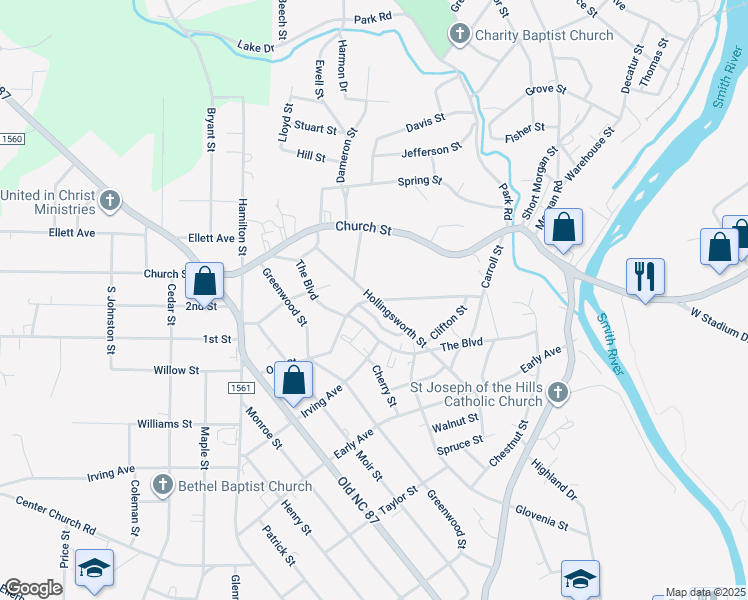 map of restaurants, bars, coffee shops, grocery stores, and more near 200 Hollingsworth Street in Eden