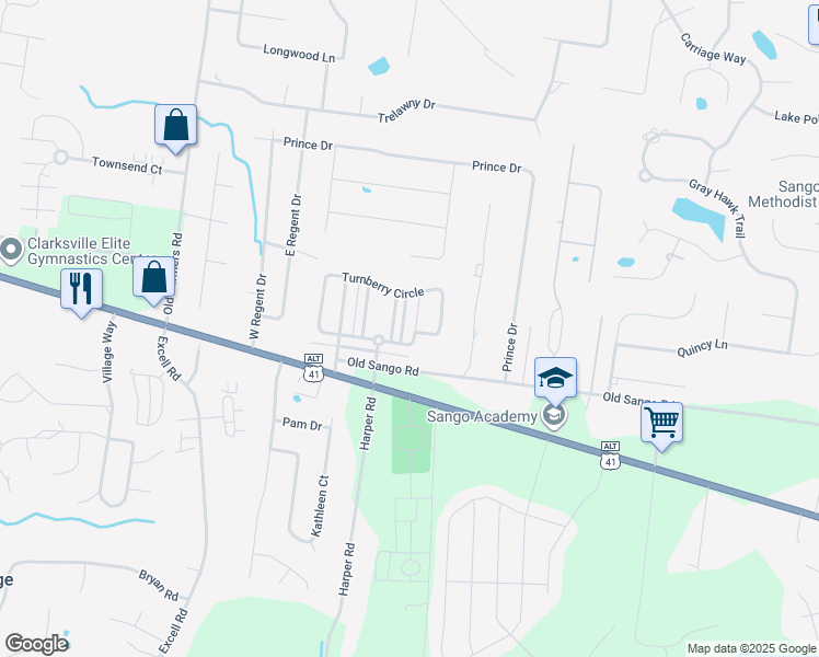 map of restaurants, bars, coffee shops, grocery stores, and more near 153 Matheson Drive in Clarksville