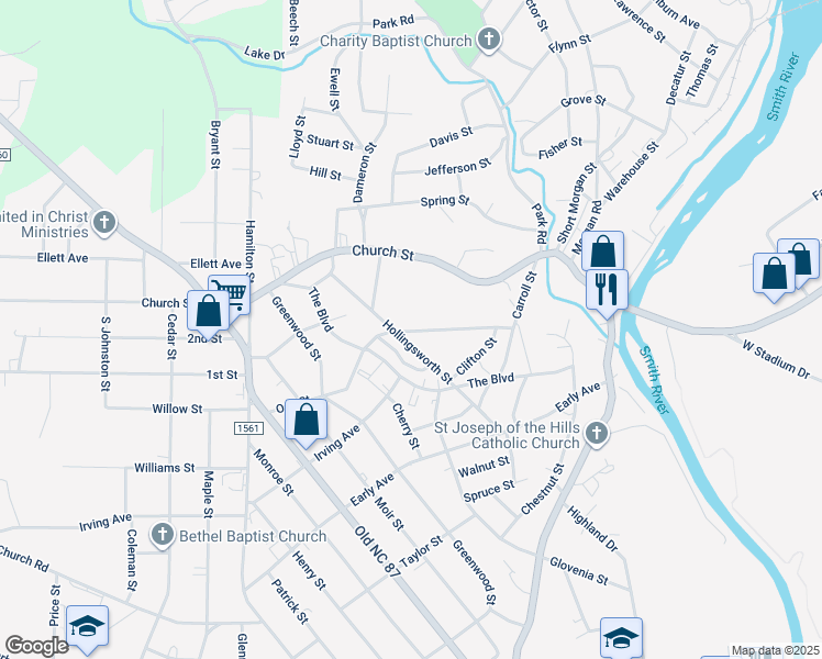 map of restaurants, bars, coffee shops, grocery stores, and more near 641 Oak Street in Eden