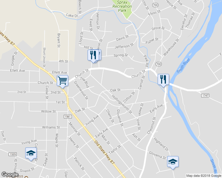 map of restaurants, bars, coffee shops, grocery stores, and more near 641 Oak Street in Eden