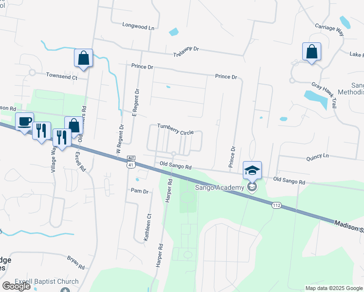 map of restaurants, bars, coffee shops, grocery stores, and more near 150 Matheson Drive in Clarksville
