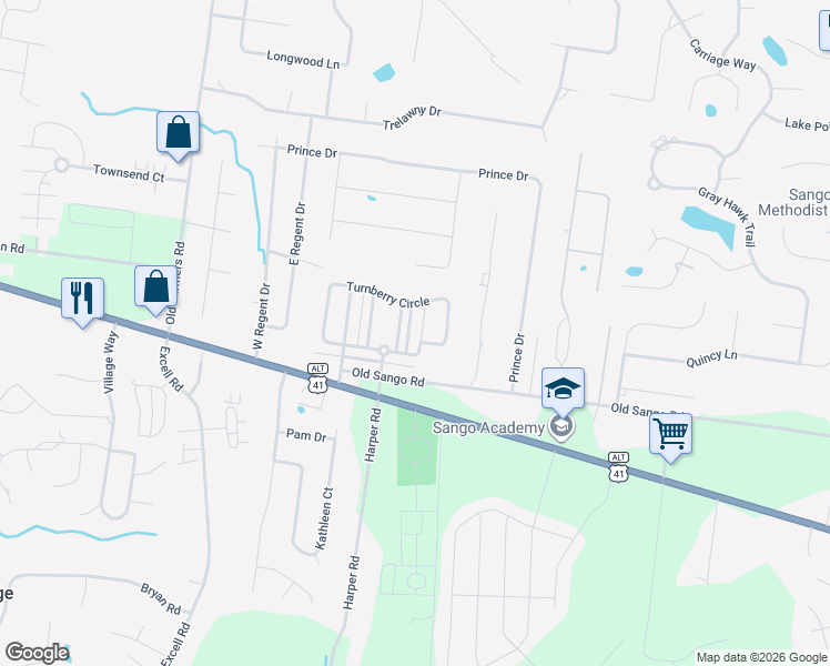 map of restaurants, bars, coffee shops, grocery stores, and more near 153 Matheson Drive in Clarksville