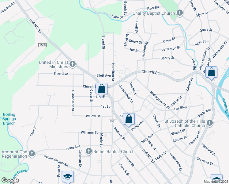 map of restaurants, bars, coffee shops, grocery stores, and more near 108 South Hamilton Street in Eden