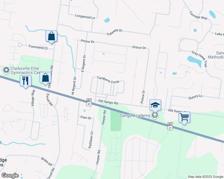 map of restaurants, bars, coffee shops, grocery stores, and more near 153 Matheson Drive in Clarksville