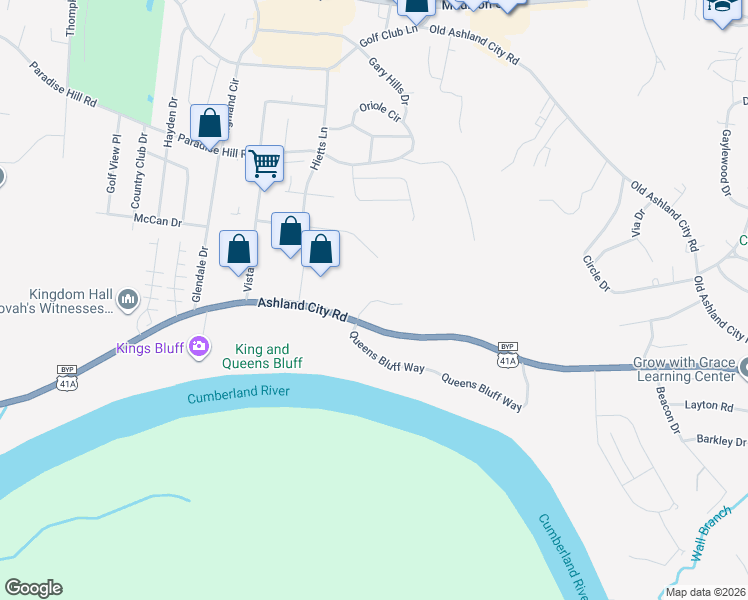 map of restaurants, bars, coffee shops, grocery stores, and more near 1925 Ashland City Road in Clarksville