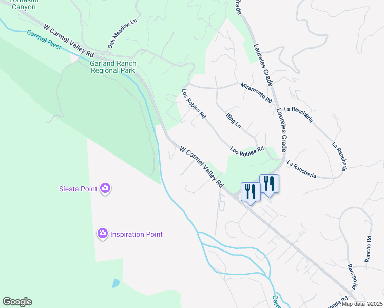 map of restaurants, bars, coffee shops, grocery stores, and more near West Carmel Valley Road in Carmel