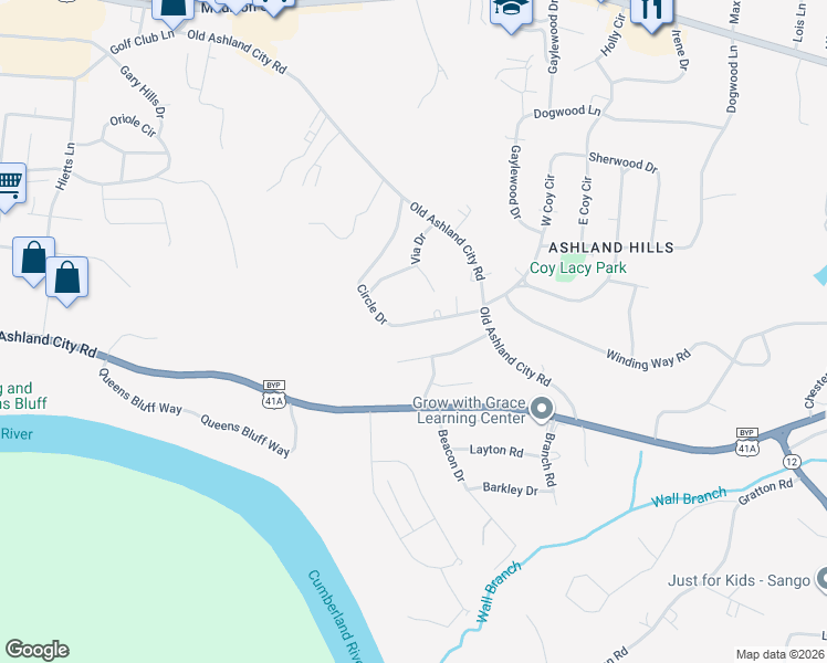 map of restaurants, bars, coffee shops, grocery stores, and more near 443 Circle Drive in Clarksville