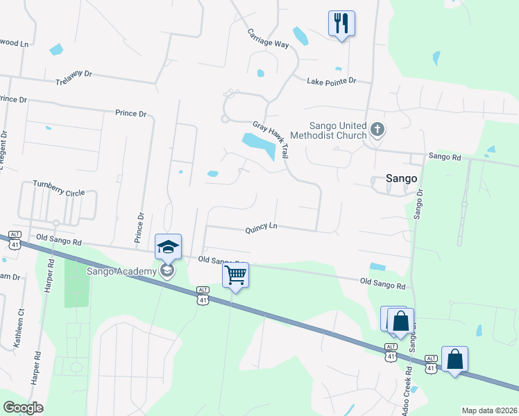 map of restaurants, bars, coffee shops, grocery stores, and more near 261 Avignon Way in Clarksville