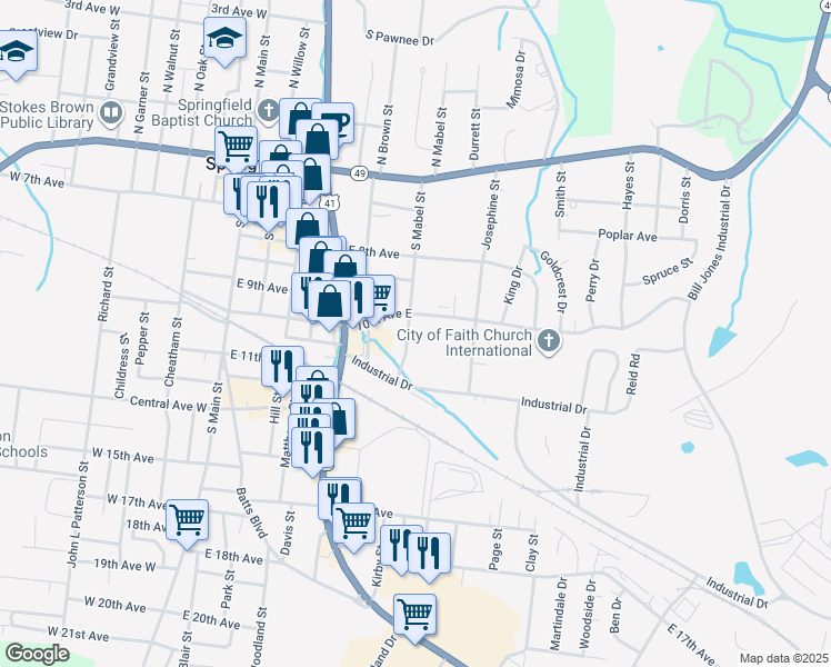 map of restaurants, bars, coffee shops, grocery stores, and more near 1004 South Mabel Street in Springfield