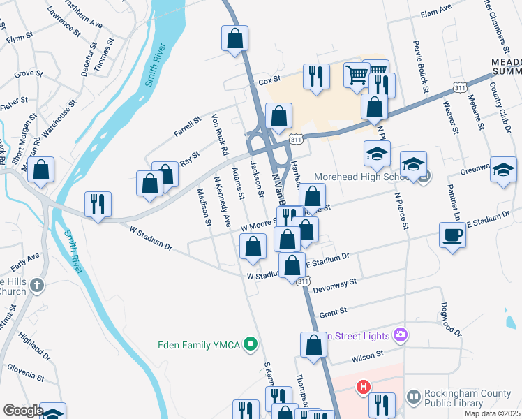 map of restaurants, bars, coffee shops, grocery stores, and more near 209 Jackson Street in Eden