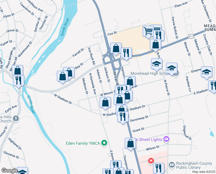 map of restaurants, bars, coffee shops, grocery stores, and more near 209 Jackson Street in Eden