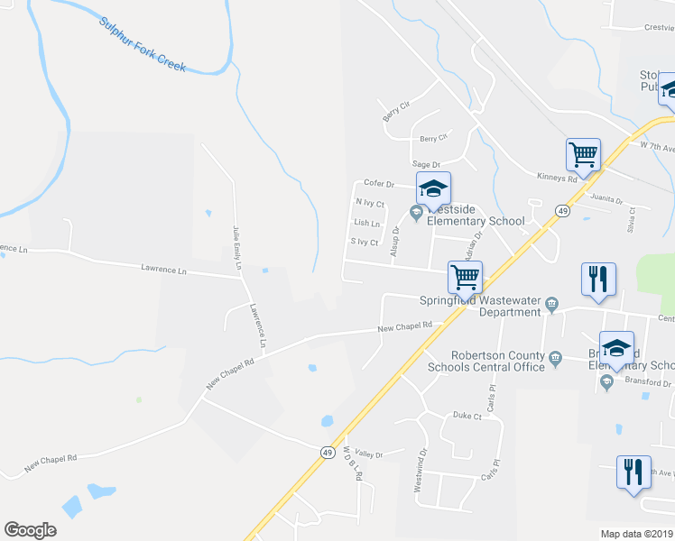 map of restaurants, bars, coffee shops, grocery stores, and more near 303 Cofer Drive in Springfield