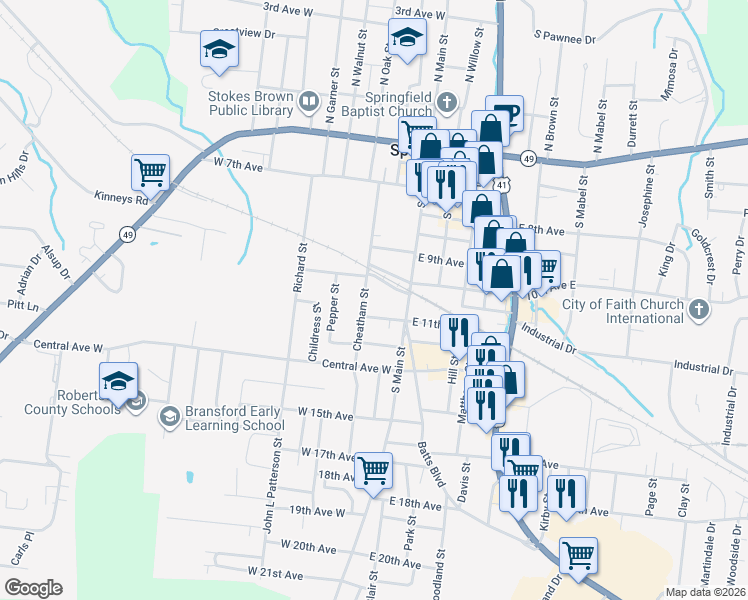 map of restaurants, bars, coffee shops, grocery stores, and more near 1006 Cheatham Street in Springfield