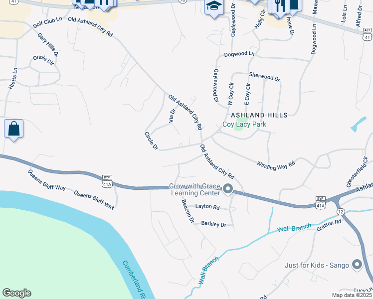 map of restaurants, bars, coffee shops, grocery stores, and more near 460 Circle Drive in Clarksville