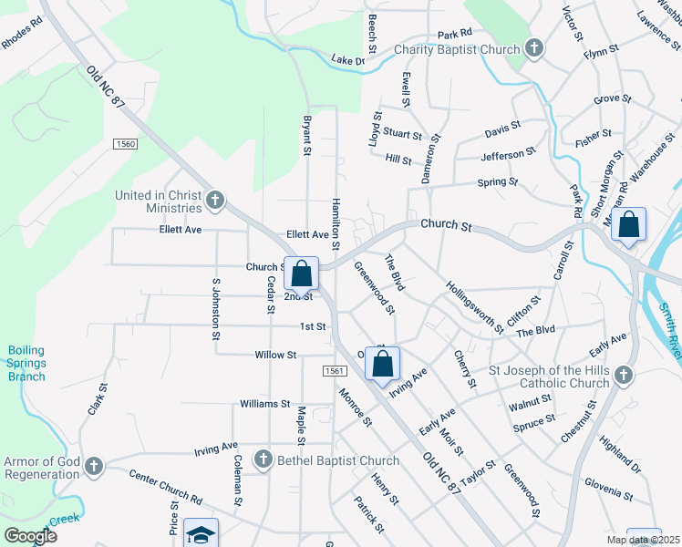 map of restaurants, bars, coffee shops, grocery stores, and more near 102 South Hamilton Street in Eden