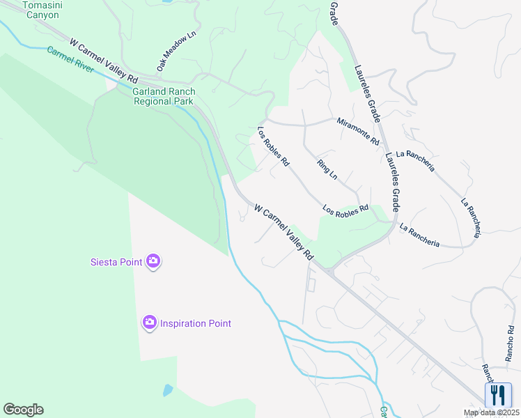 map of restaurants, bars, coffee shops, grocery stores, and more near West Carmel Valley Road in Carmel Valley
