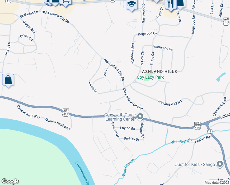 map of restaurants, bars, coffee shops, grocery stores, and more near 460 Circle Drive in Clarksville