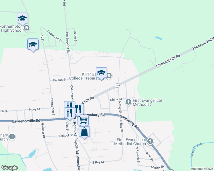 map of restaurants, bars, coffee shops, grocery stores, and more near 320 Pleasant Hill Road in Gaston