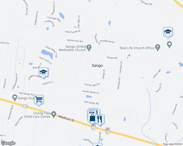 map of restaurants, bars, coffee shops, grocery stores, and more near 120 Crofton Place in Clarksville