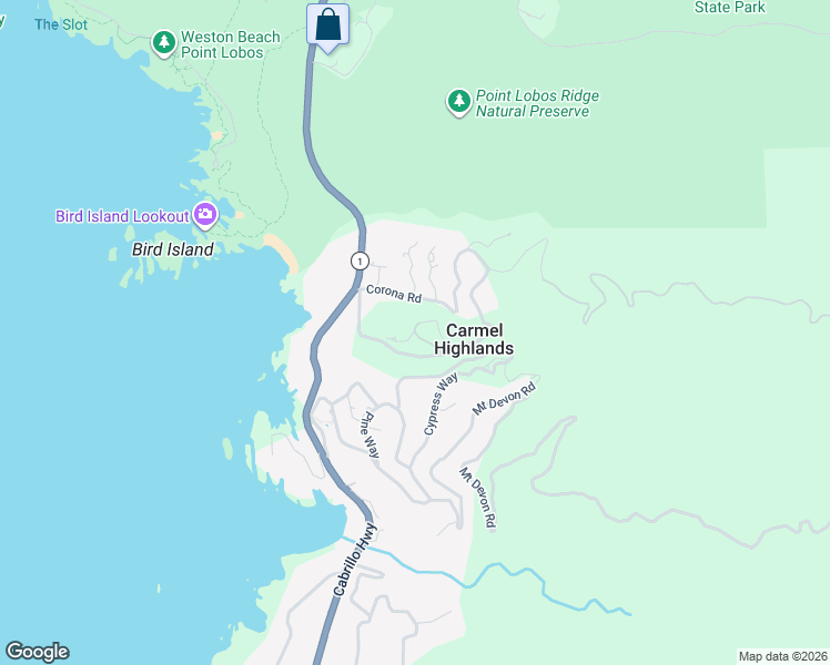 map of restaurants, bars, coffee shops, grocery stores, and more near 72 Fern Canyon Road in Carmel-by-the-Sea